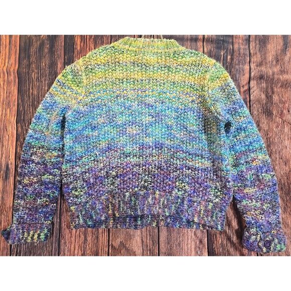 I.E. Relaxed Wool Blend Sweater Indie Art Chunky Knit Ombre Full Zip Women's L - Picture 10 of 13